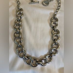 Talbots Chunky Silver Tone Chain Link Necklace Toggle Clasp